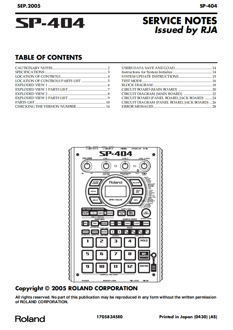 罗兰Roland-SP-404-Sampler-Service-Manual维修服务手册说明书含电器原理图-找手册网