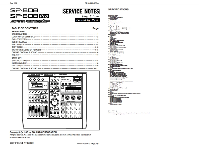 罗兰Roland-SP-808--808Pro-Sampler-Service-Manual维修服务手册说明书含电器原理图-找手册网