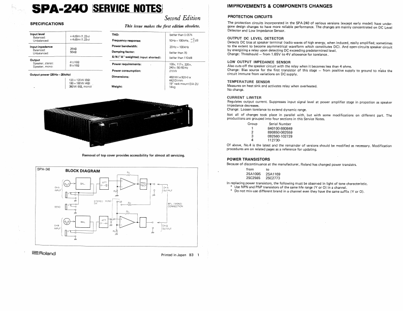 罗兰Roland-SPA-240-Power-Amp-Service-Manual维修服务手册说明书含电器原理图-找手册网
