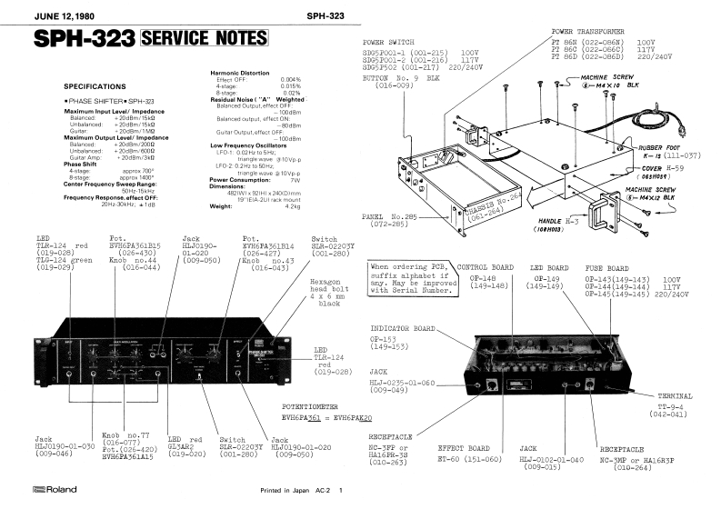 罗兰Roland-SPH-323-Stereo-Phase-Shifter-Service-Manual维修服务手册说明书含电器原理图