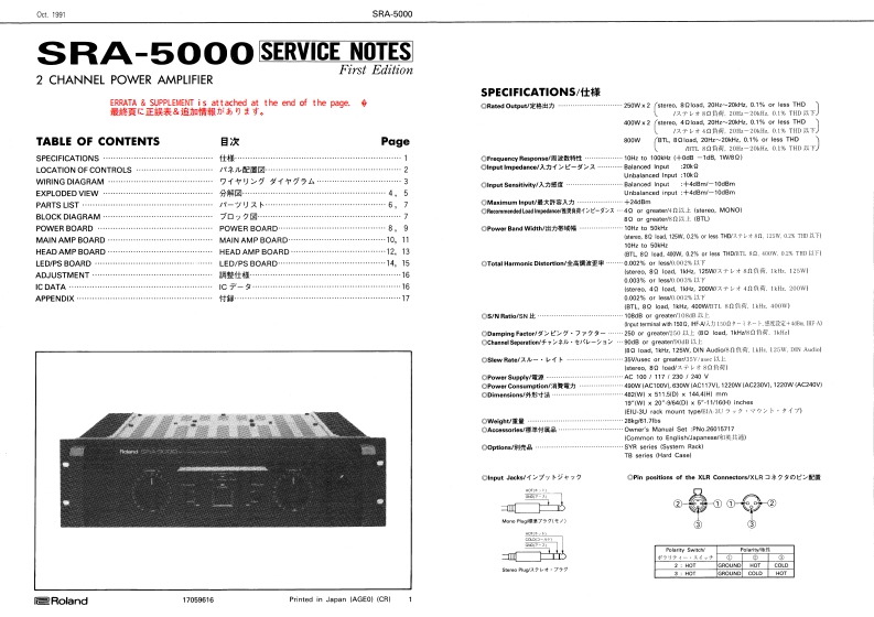罗兰Roland-SRA-5000-Power-Amp-Service-Manual维修服务手册说明书含电器原理图-找手册网