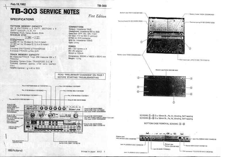罗兰Roland-TB-303-Bass-Line-Service-Manual维修服务手册说明书含电器原理图