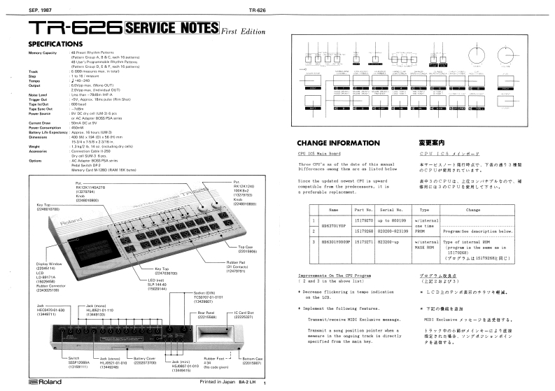 罗兰Roland-TR-626-Rhythm-Composer-Service-Manual维修服务手册说明书含电器原理图-找手册网