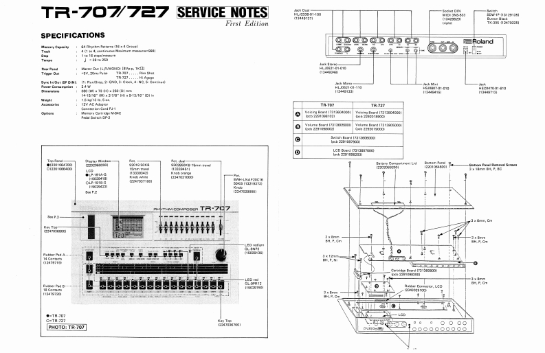 罗兰Roland-TR-707--TR-727-Rhythm-Composer-Service-Manual维修服务手册说明书含电器原理图-找手册网