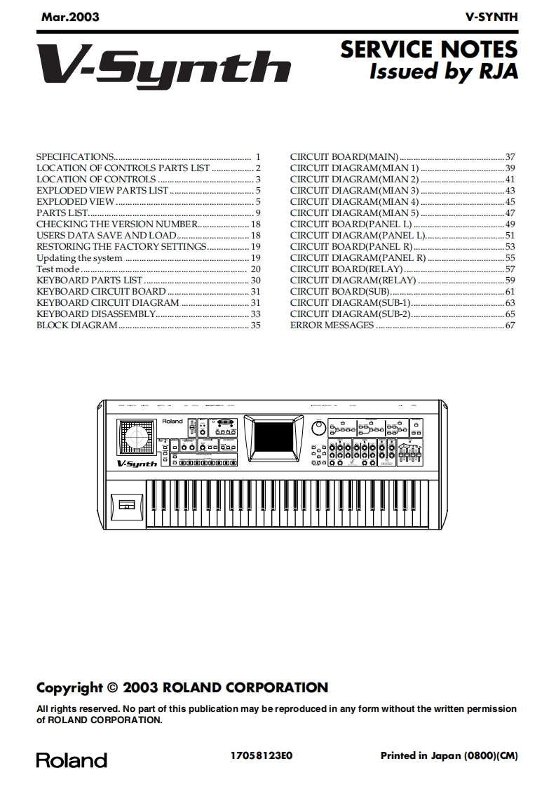 罗兰Roland-V-Synth-Service-Manual维修服务手册说明书含电器原理图
