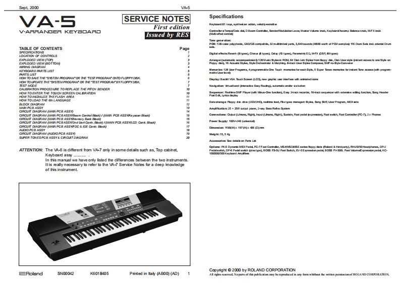 罗兰Roland-VA-5-Service-Manual维修服务手册说明书含电器原理图