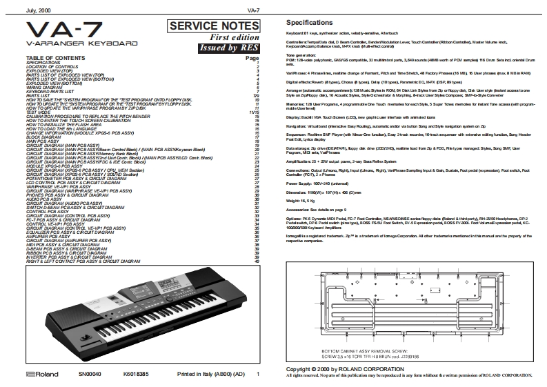 罗兰Roland-VA-7-Service-Manual维修服务手册说明书含电器原理图