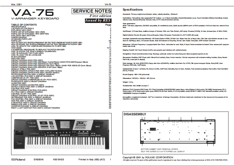 罗兰Roland-VA-76-Service-Manual维修服务手册说明书含电器原理图