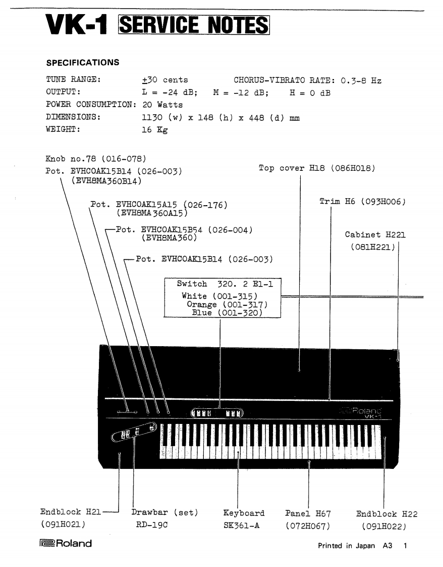 罗兰Roland-VK-1-Service-Manual维修服务手册说明书含电器原理图-找手册网
