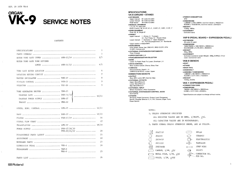 罗兰Roland-VK-9-Service-Manual维修服务手册说明书含电器原理图