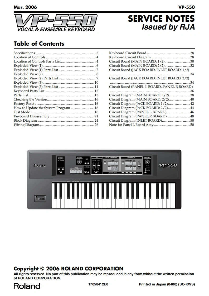 罗兰Roland-VP-550-Service-Manual维修服务手册说明书含电器原理图-找手册网