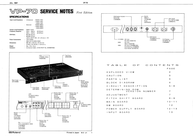 罗兰Roland-VP-70-Voice-Processor-Service-Manual维修服务手册说明书含电器原理图-找手册网