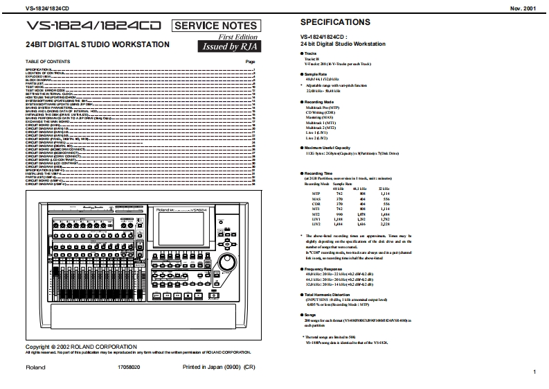 罗兰Roland-VS-1824--1824-CD-Digital-Studio-Service-Manual维修服务手册说明书含电器原理图-找手册网