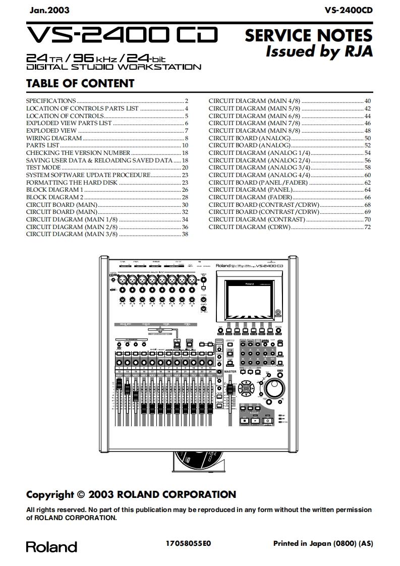 罗兰Roland-VS-2400-CD-Digital-Studio-Service-Manual维修服务手册说明书含电器原理图-找手册网