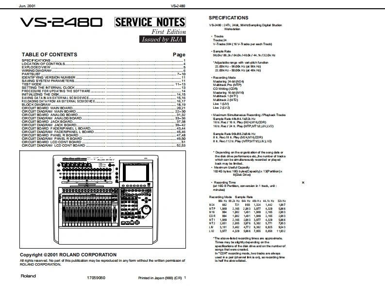 罗兰Roland-VS-2480-Digital-Studio-Service-Manual维修服务手册说明书含电器原理图-找手册网