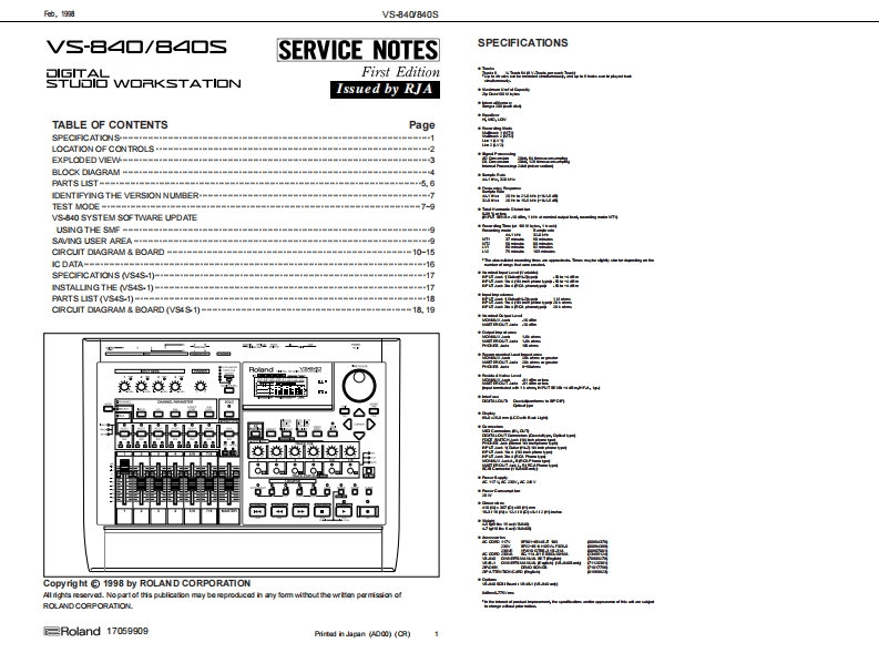 罗兰Roland-VS-840--840S-Digital-Studio-Service-Manual维修服务手册说明书含电器原理图-找手册网