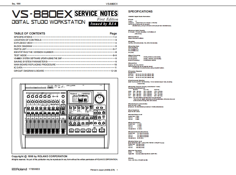 罗兰Roland-VS-880EX-Digital-Studio-Service-Manual维修服务手册说明书含电器原理图-找手册网