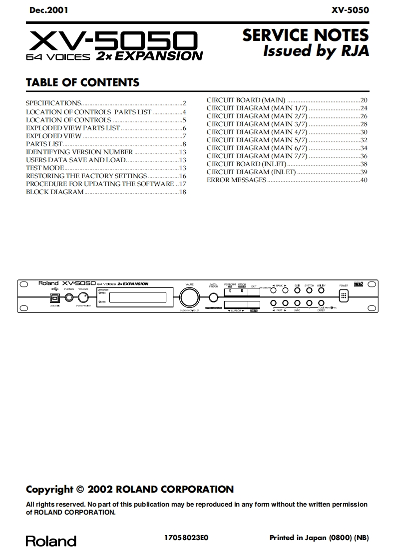 罗兰Roland-XV-5050-Expansion-Module-Service-Manual维修服务手册说明书含电器原理图