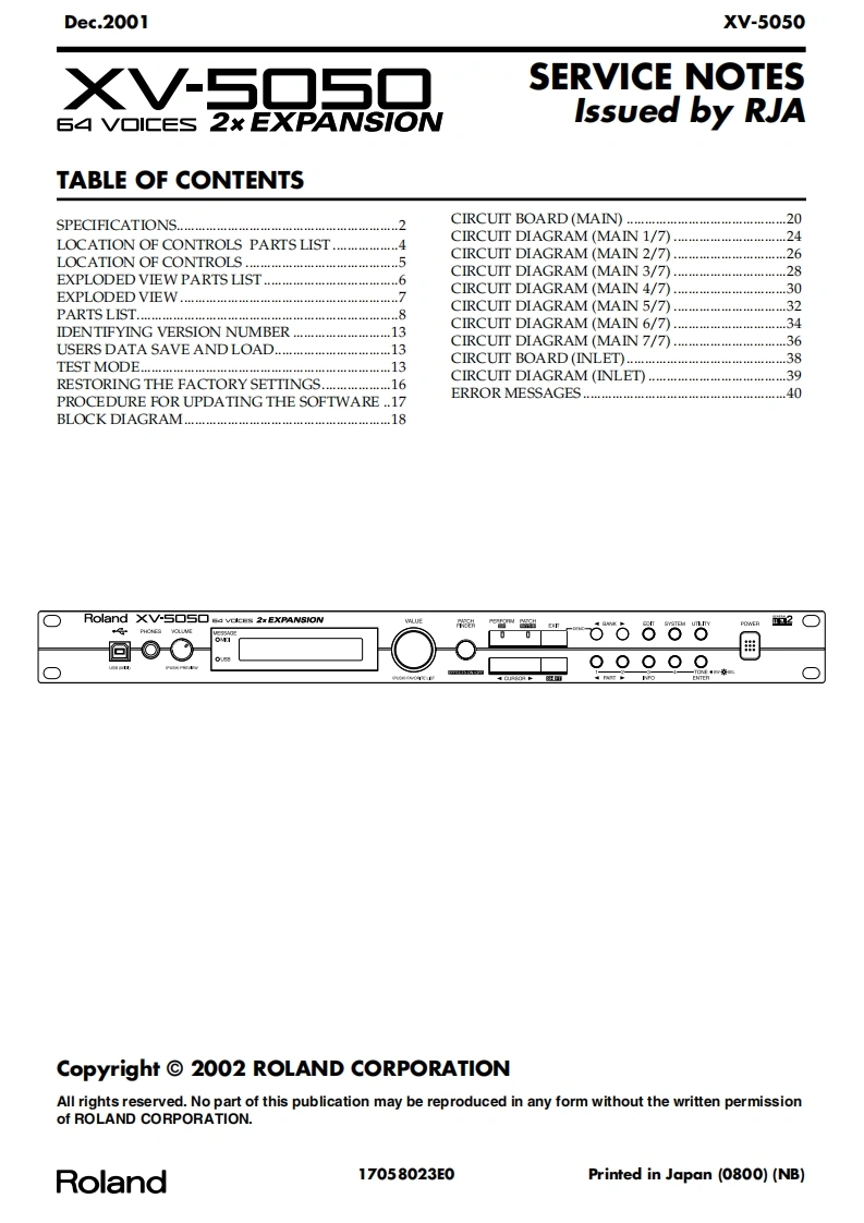 罗兰Roland-XV-5050-Expansion-Module-Service-Manual维修服务手册说明书含电器原理图-找手册网