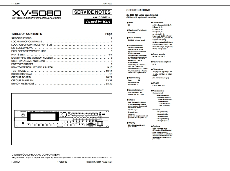 罗兰Roland-XV-5080-Expansion-Module-Service-Manual维修服务手册说明书含电器原理图