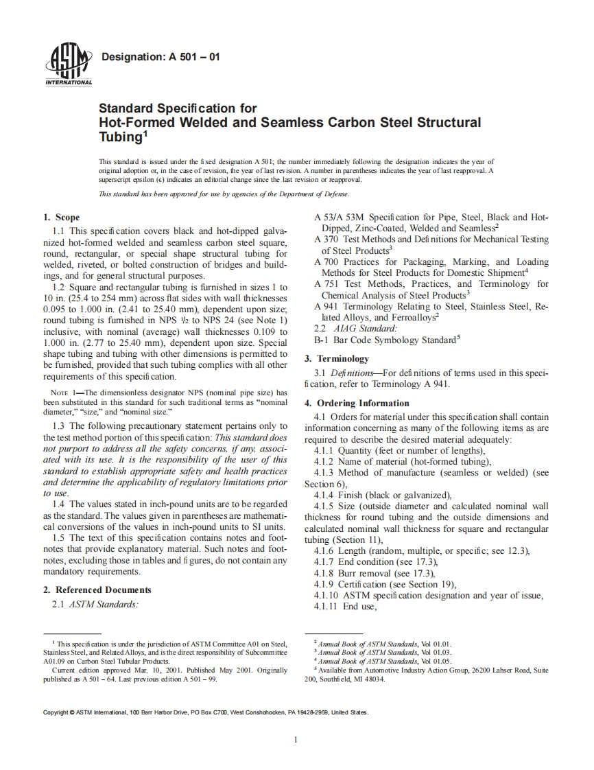美国ASTM-标准A-501-–-01标准规范新质力文库 - 聚焦新质生产力发展的数字化知识库_行业洞察 / 理论成果 / 实践指南免费下载新质力文库