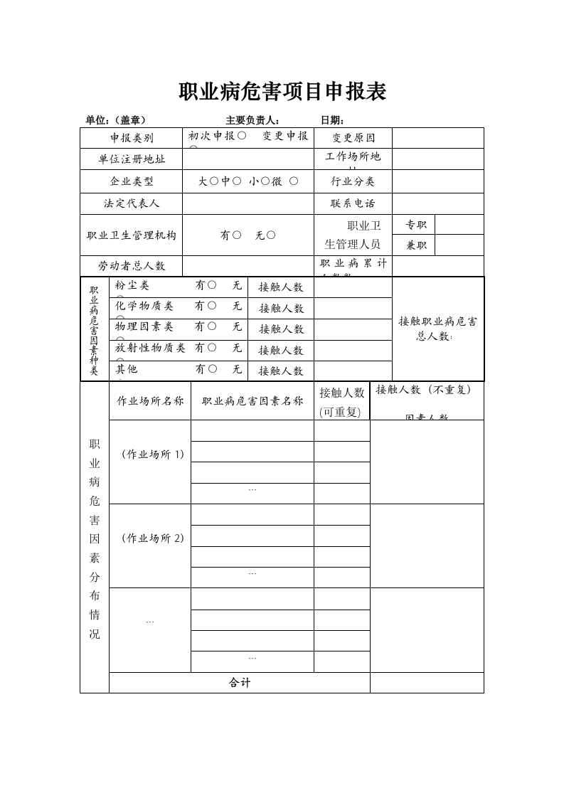 职业病危害项目申报表及填写说明