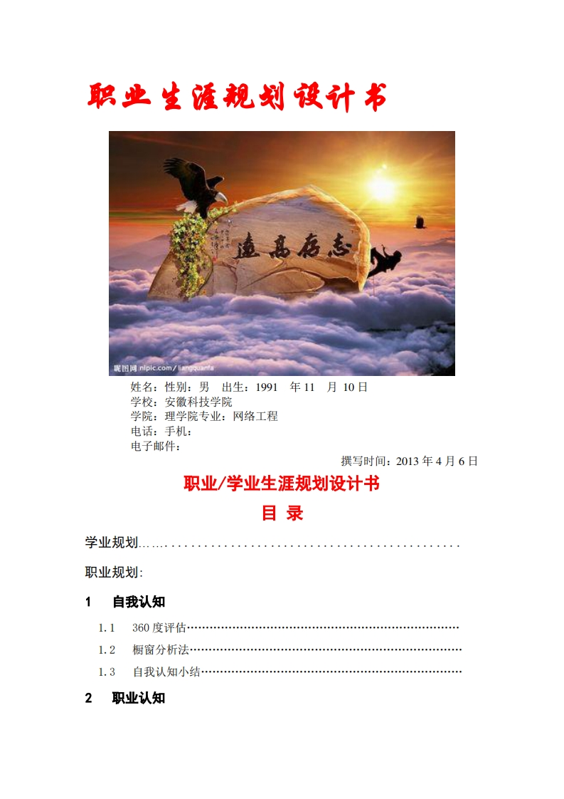 职业规划理学院网络工程专业职业生涯规划设计书模板WORD