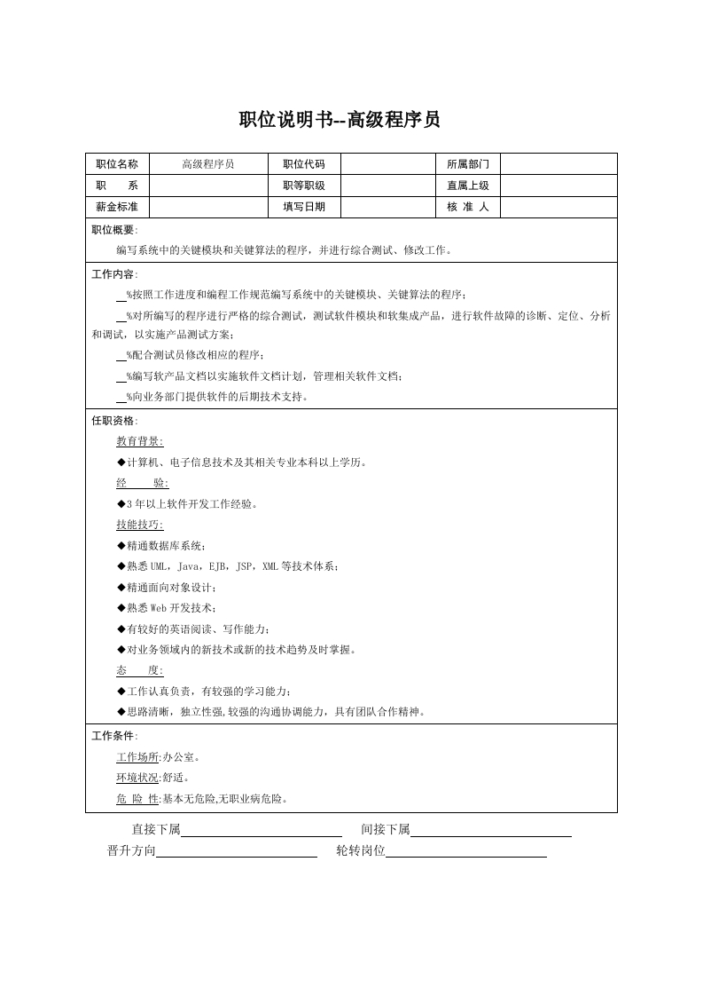 职位说明书：高级程序员
