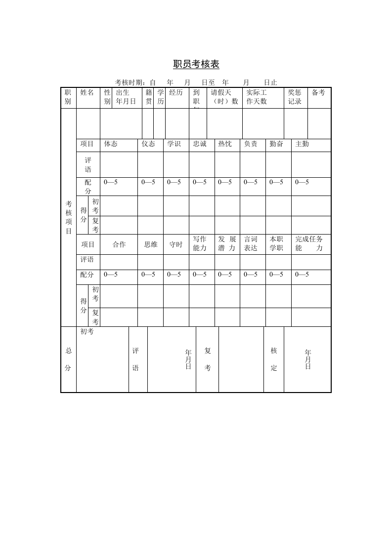 职员考核表
