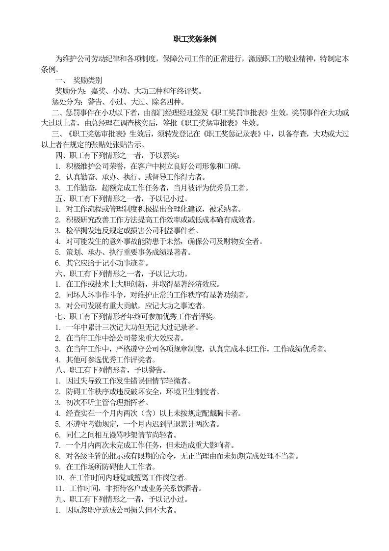 职工奖惩条例