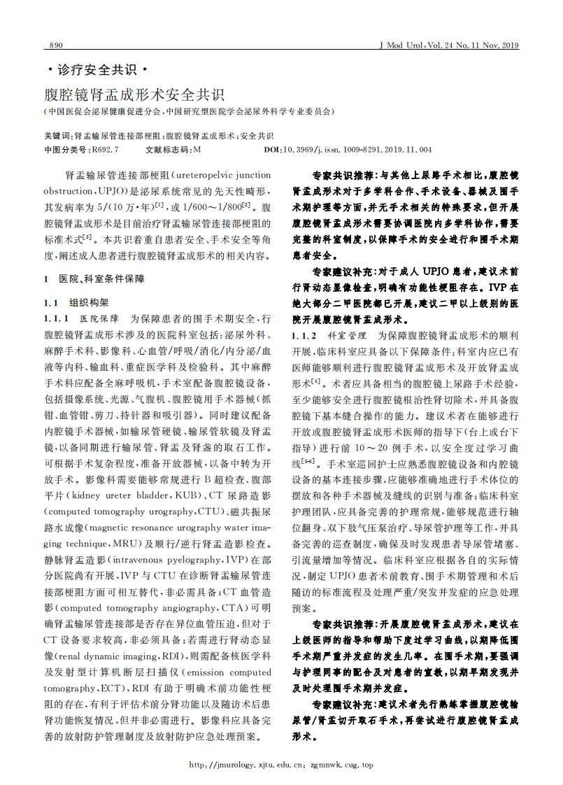 腹腔镜肾盂成形术安全共识
