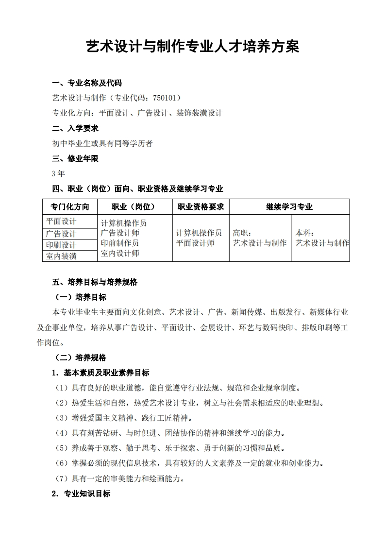 艺术设计与制作专业人才培养方案_20230929103647