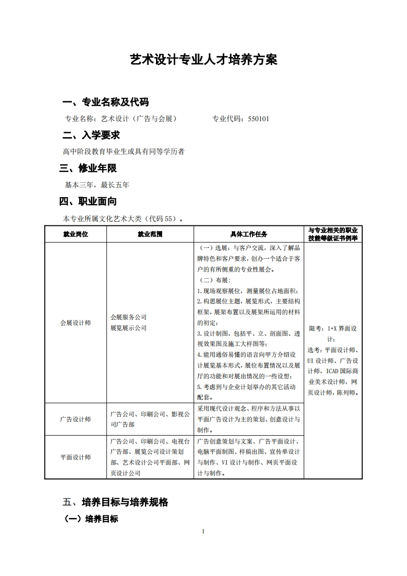 艺术设计专业人才培养方案