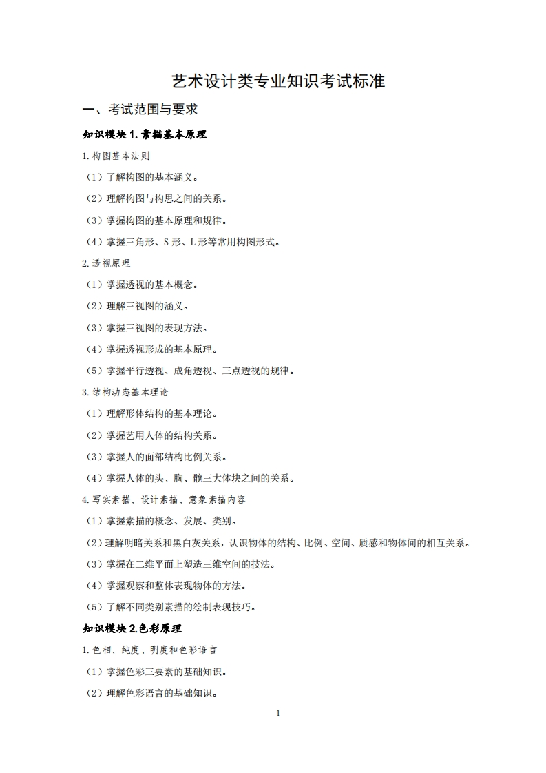 艺术设计专业知识考试标准