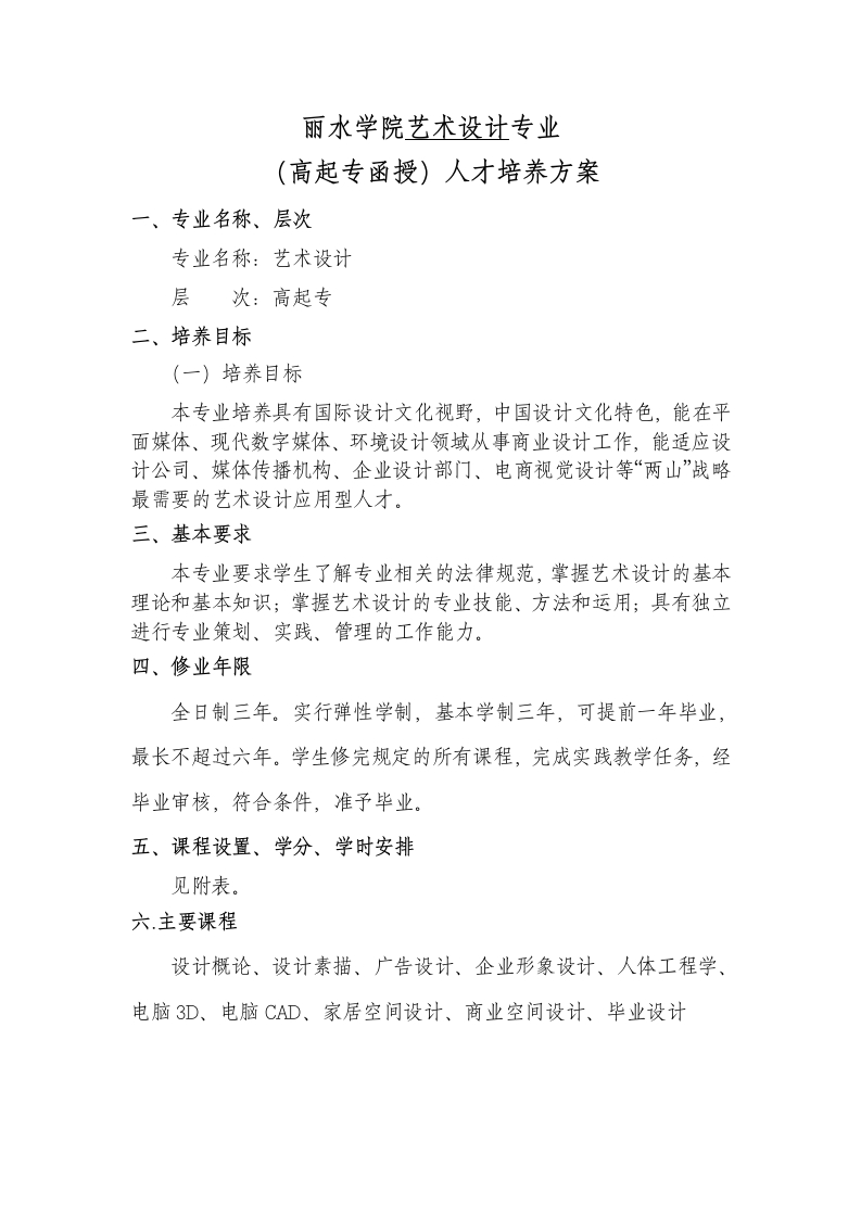 艺术设计（高起专函数）人才培养大纲
