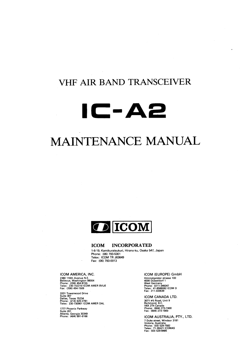 艾可慕Icom_IC-A2-(Maintenance-Manual操作说明书手册)