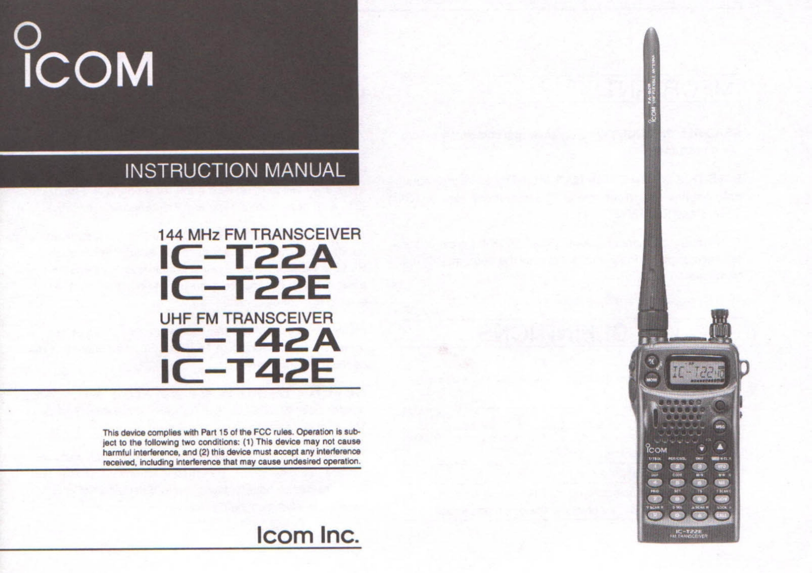 艾可慕Icom_IC-T22A-IC-T22E-IC-T42A-IC-T42E(InstructionManual操作说明书手册)