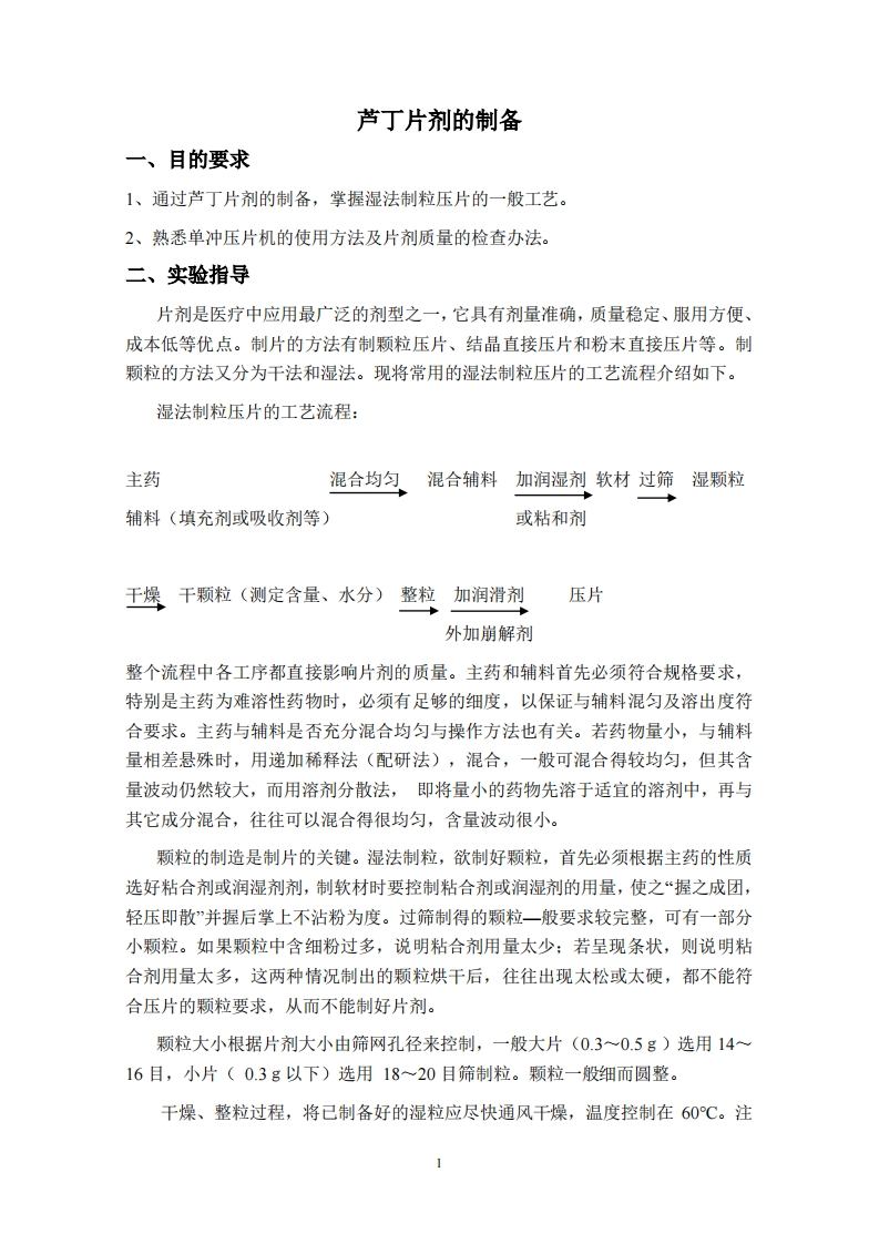 芦丁片剂的制备