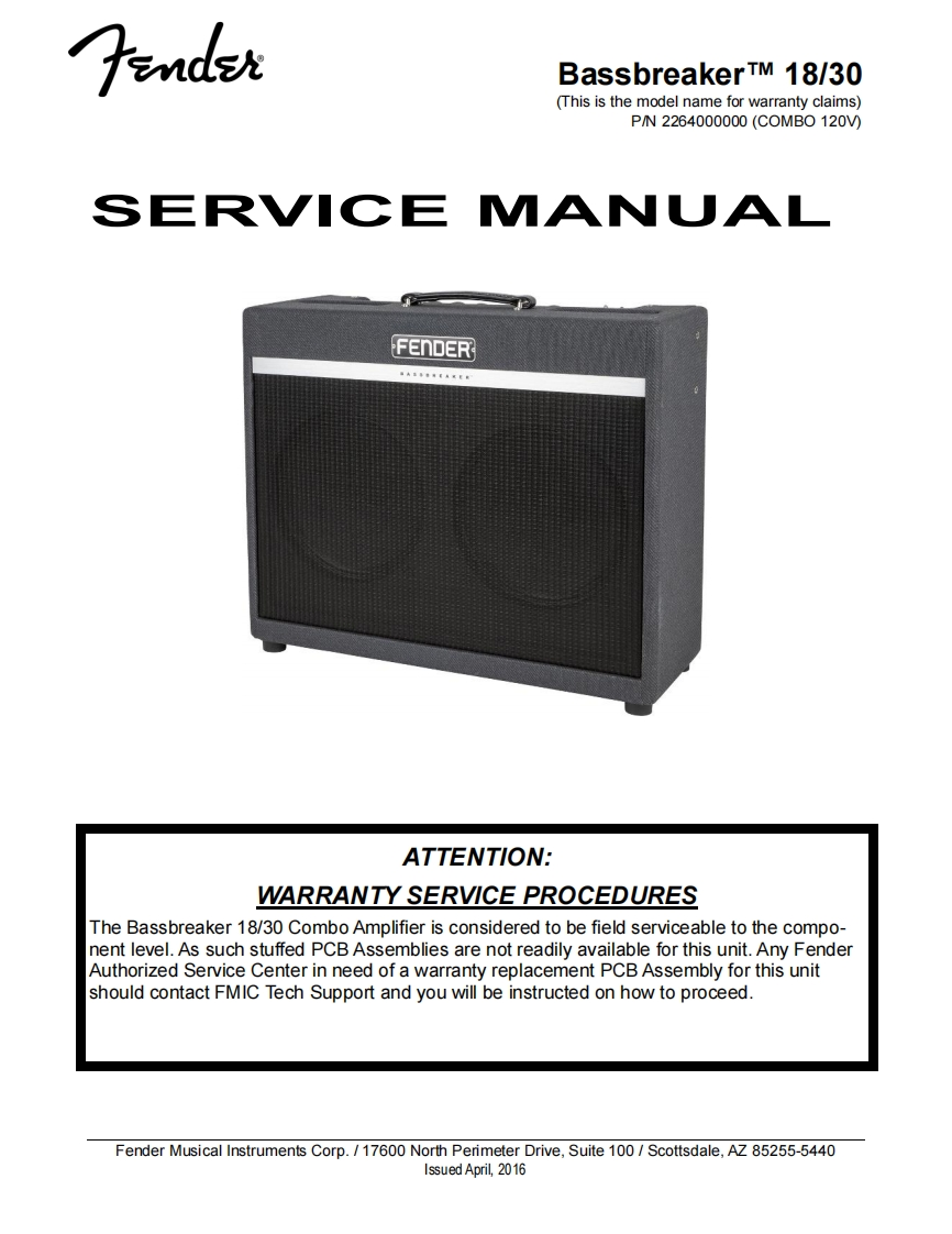 芬达Fender-Bassbreaker-18-30-Service-Manual维修手册含电器原理图