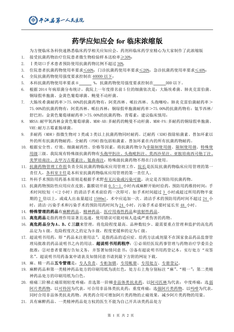 药学应知应会for临床浓缩版