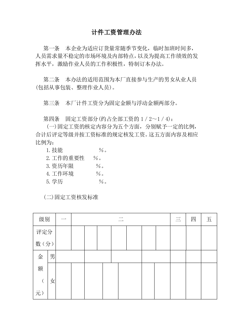 计件工资管理办法