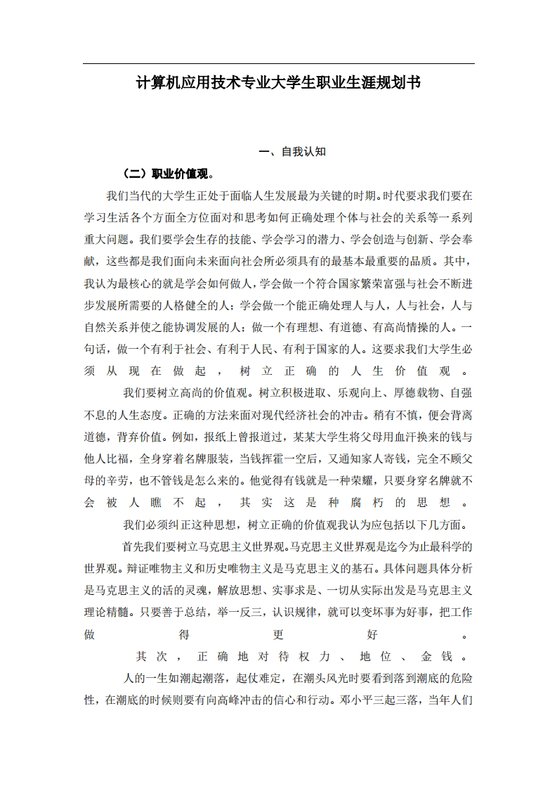 计算机应用技术专业大学生职业发展规划指导通用模板范文(1)(1)