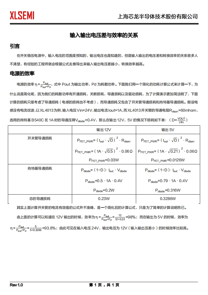 输入输出电压差与效率的关系