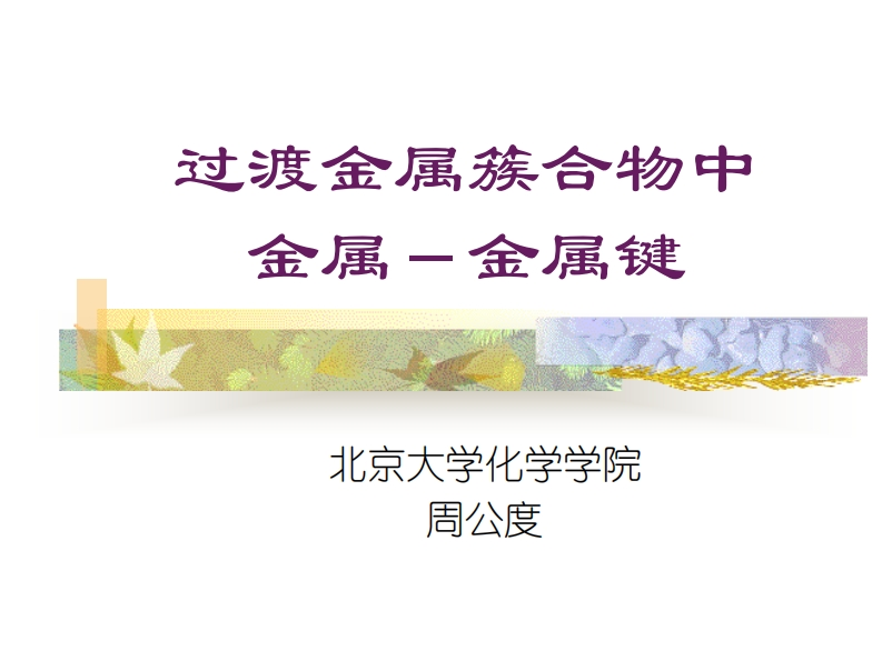 过渡金属簇合物中金属－金属键