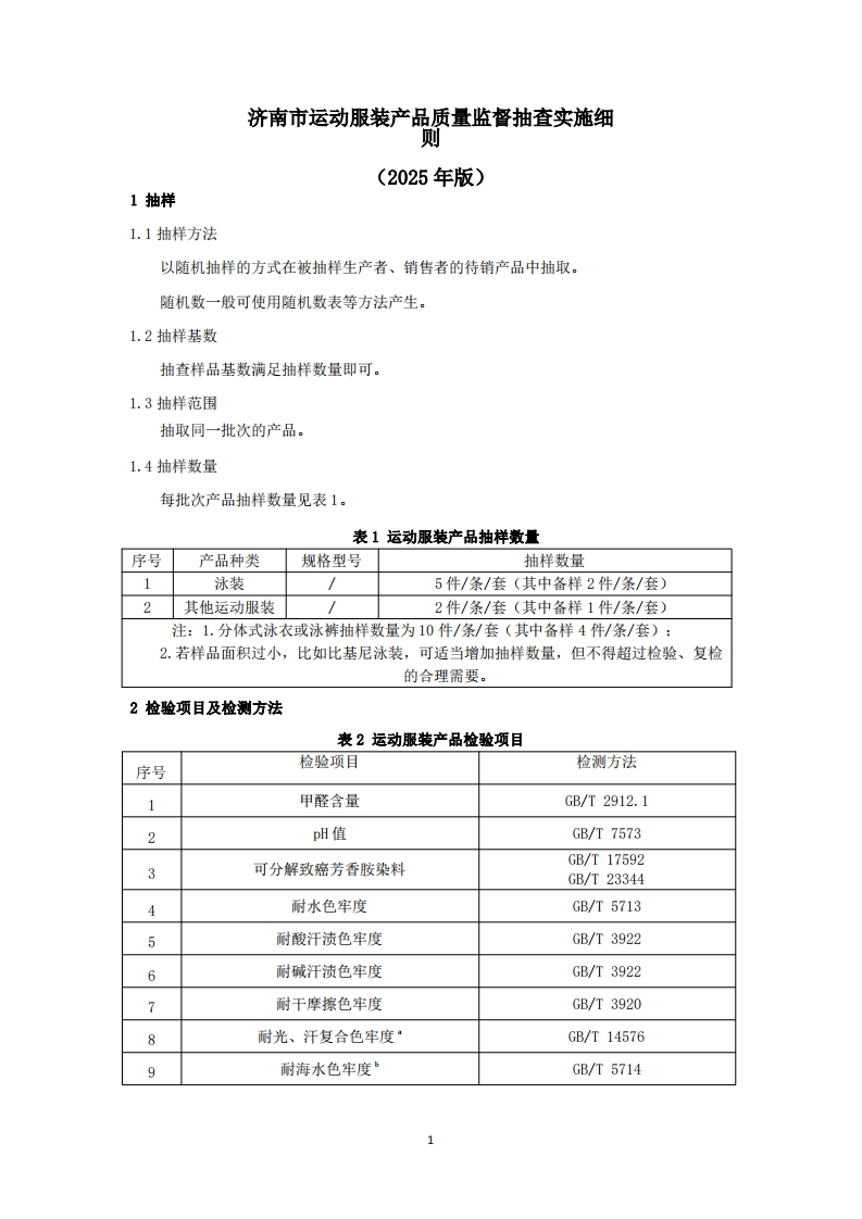 运动服装用品质量检验参考（2025年版）