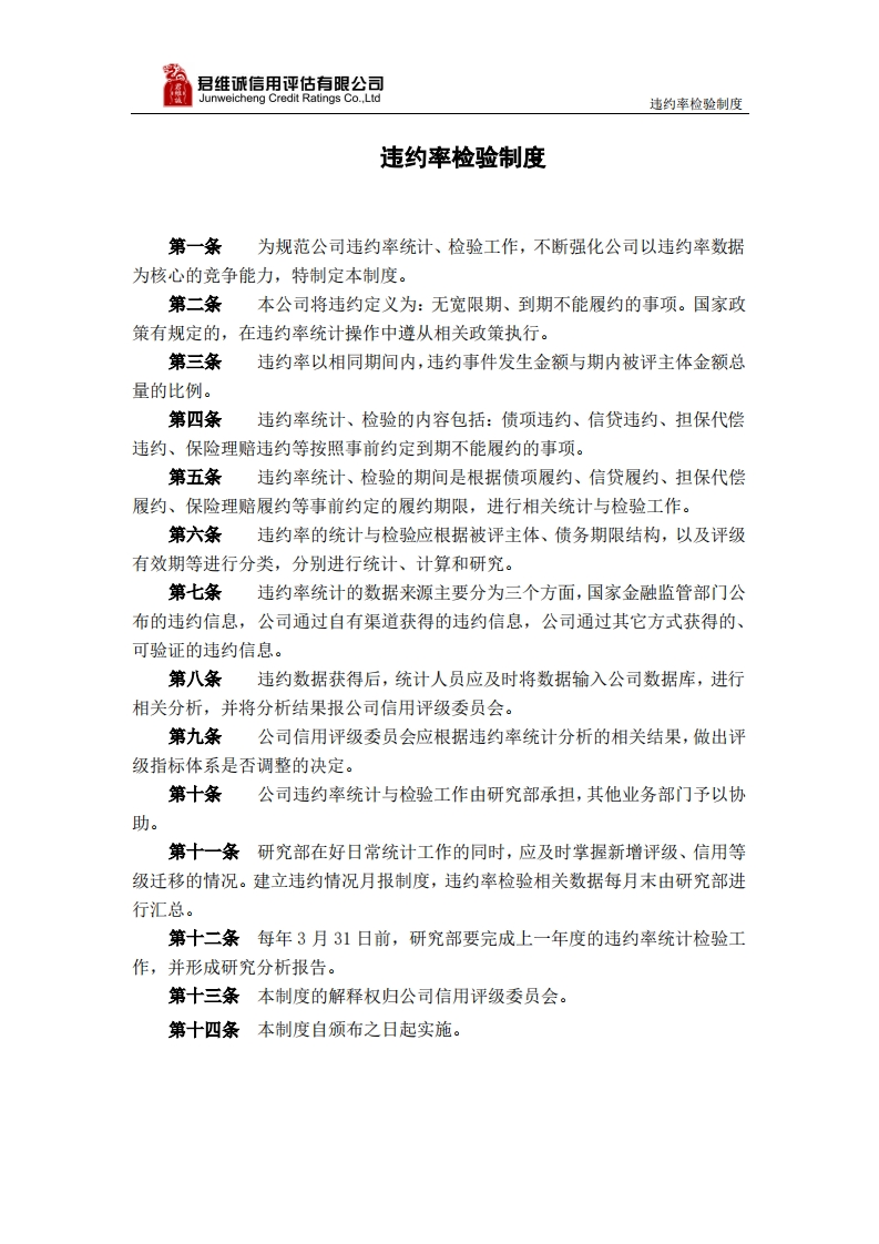 违约率检验制度