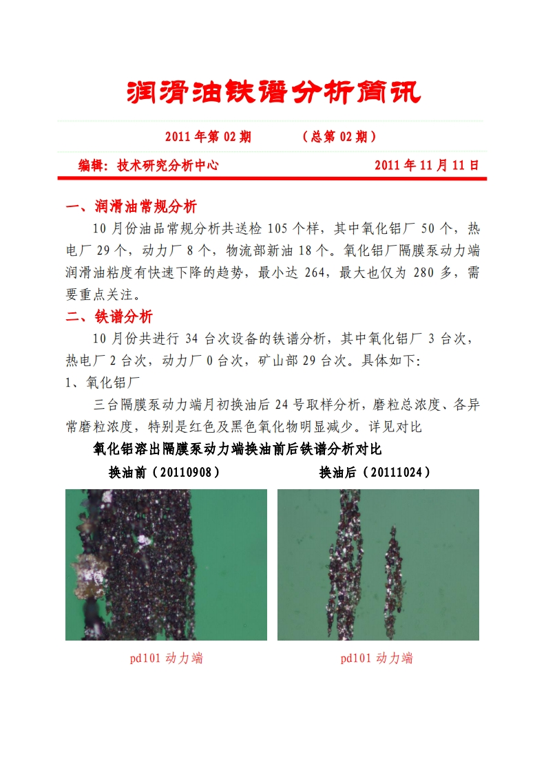 铝业公司润滑油分析简讯-1新质力文库 - 聚焦新质生产力发展的数字化知识库_行业洞察 / 理论成果 / 实践指南免费下载新质力文库