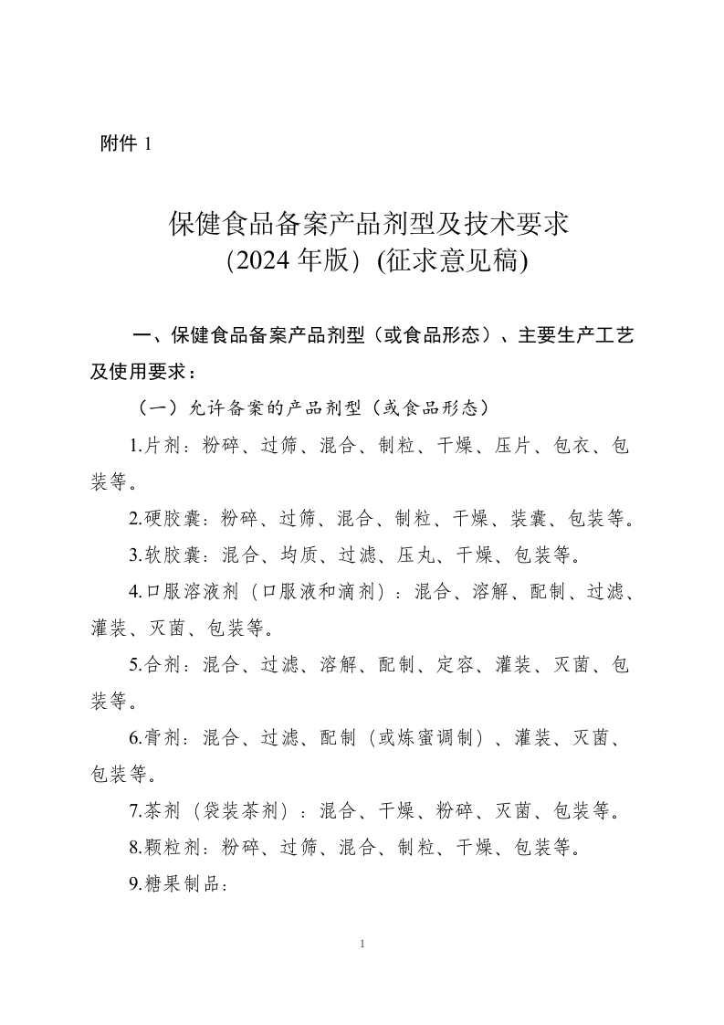 附件1.保健食品备案产品剂型及技术要求（2024征求意见稿）