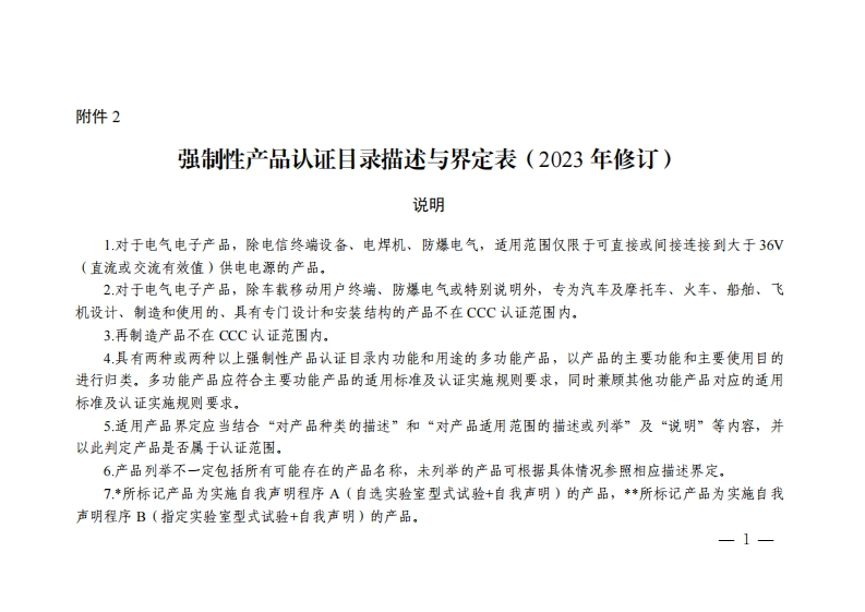 附件2：强制性产品认证目录描述与界定表（2023年修订）