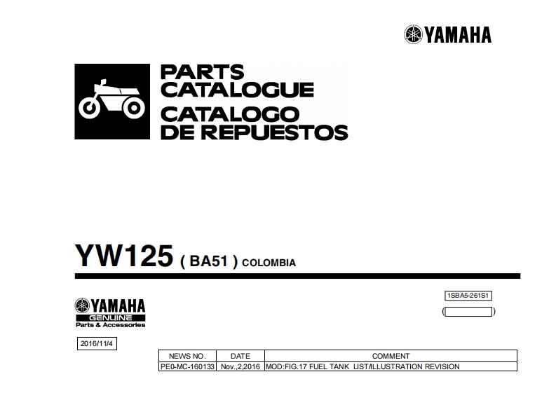 雅马哈YW125_FI_BA51_2017-1摩托车维修零部件说明书手册